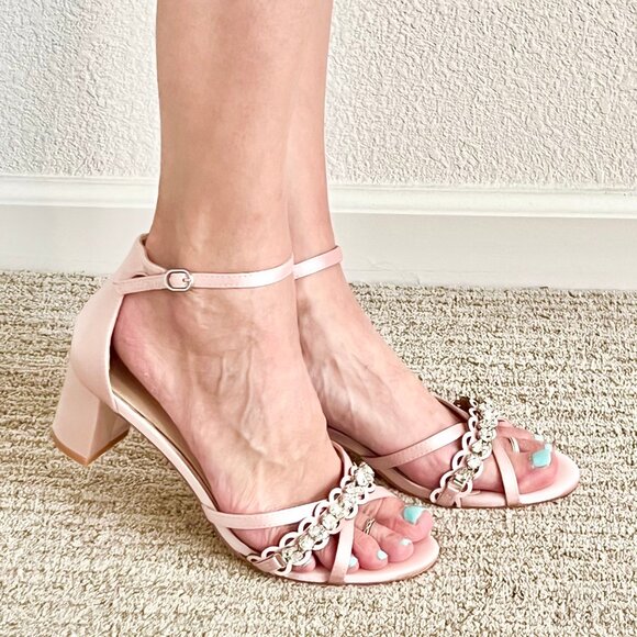 Source Unknown Shoes - Women's 8.5 US Ballet Pink Satin Rhinestone Embellished Formal Sandal Heels